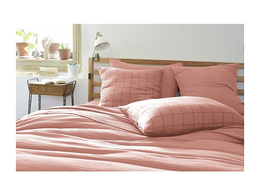 Taie d'oreiller Tissé-teint grands carreaux Déco "Gaïa Match" 60 x 60 cm & 50 x 70 cm "Gaze de Coton"