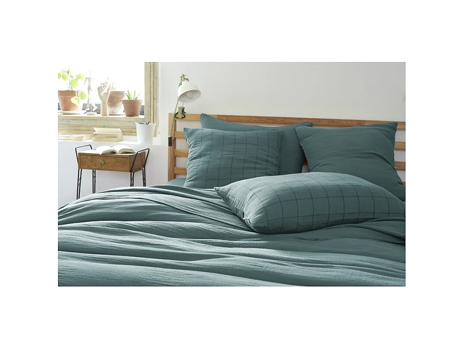 Taie d'oreiller Tissé-teint grands carreaux Déco "Gaïa Match" 60 x 60 cm & 50 x 70 cm "Gaze de Coton"