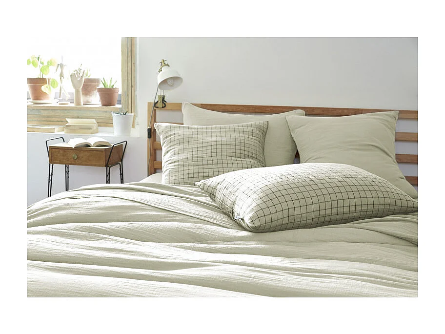 Taie d'oreiller Tissé-teint petits carreaux Déco "Gaïa Mix" 60 x 60 cm & 50 x 70 cm "Gaze de Coton" l'Effet Papillon