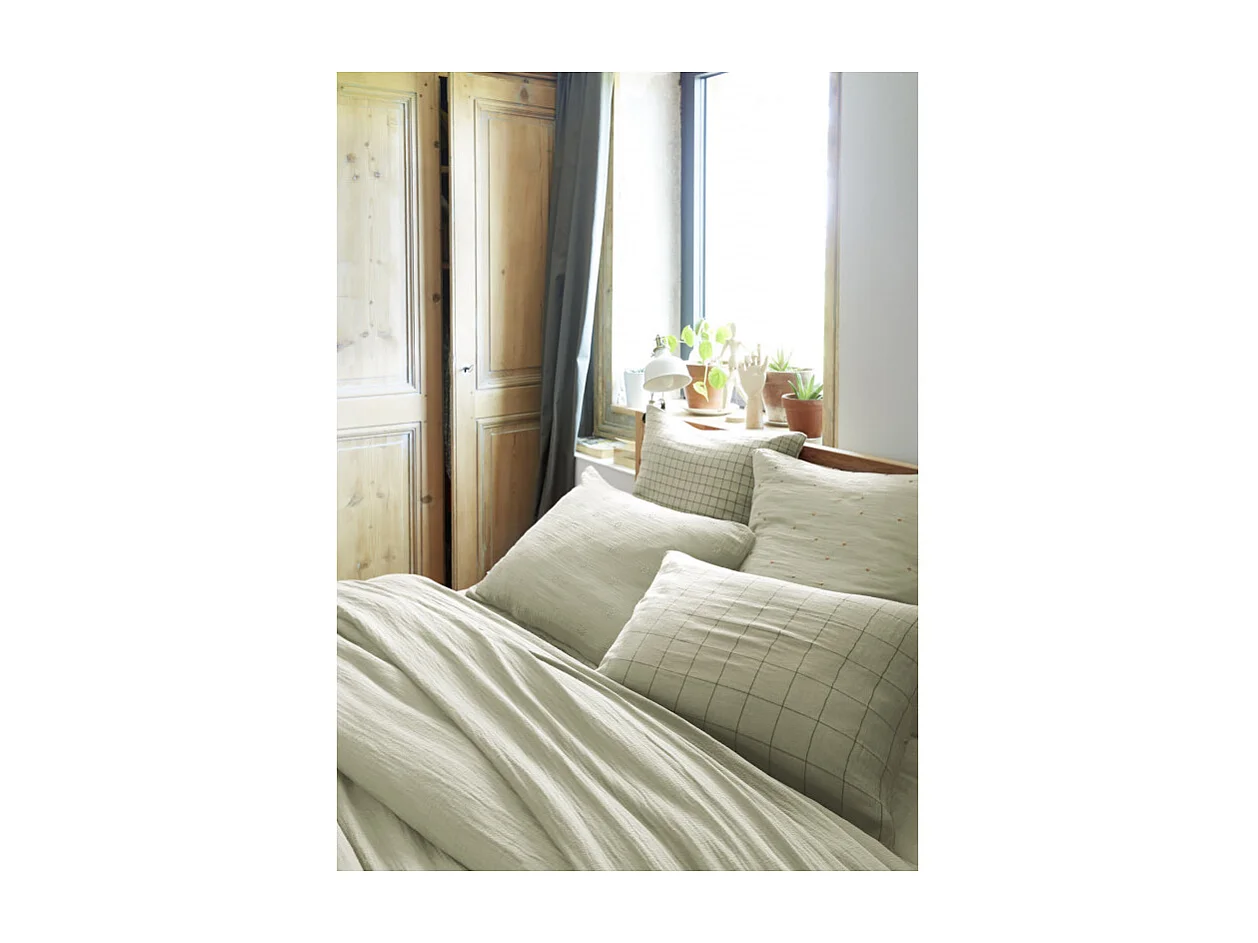 Taie d'oreiller Tissé-teint petits carreaux Déco "Gaïa Mix" 60 x 60 cm & 50 x 70 cm "Gaze de Coton" l'Effet Papillon