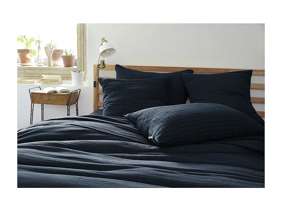 Taie d'oreiller Tissé-teint petits carreaux Déco "Gaïa Mix" 60 x 60 cm & 50 x 70 cm "Gaze de Coton"