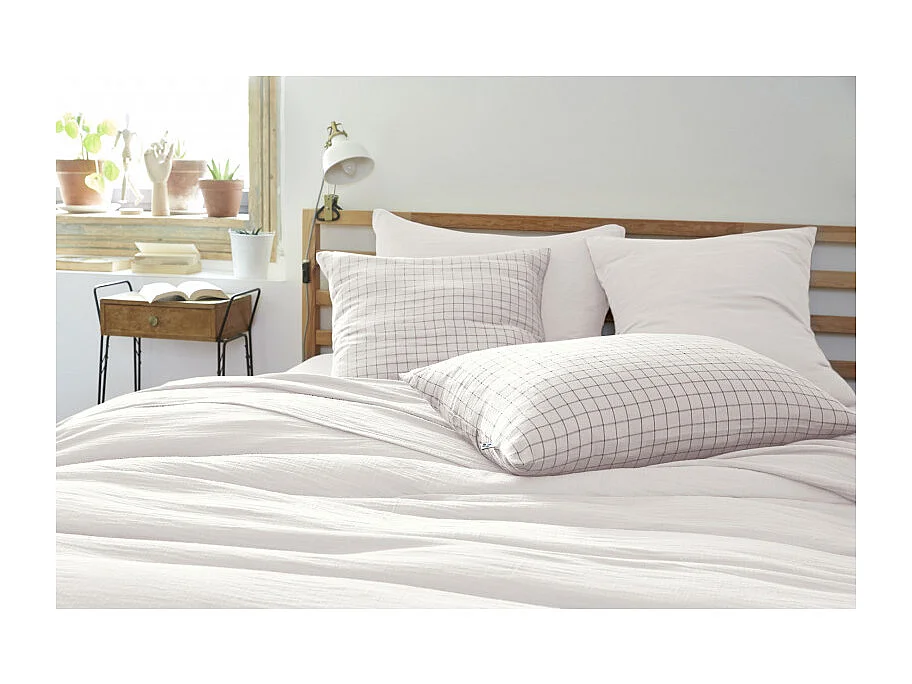 Taie d'oreiller Tissé-teint petits carreaux Déco "Gaïa Mix" 60 x 60 cm & 50 x 70 cm "Gaze de Coton" l'Effet Papillon