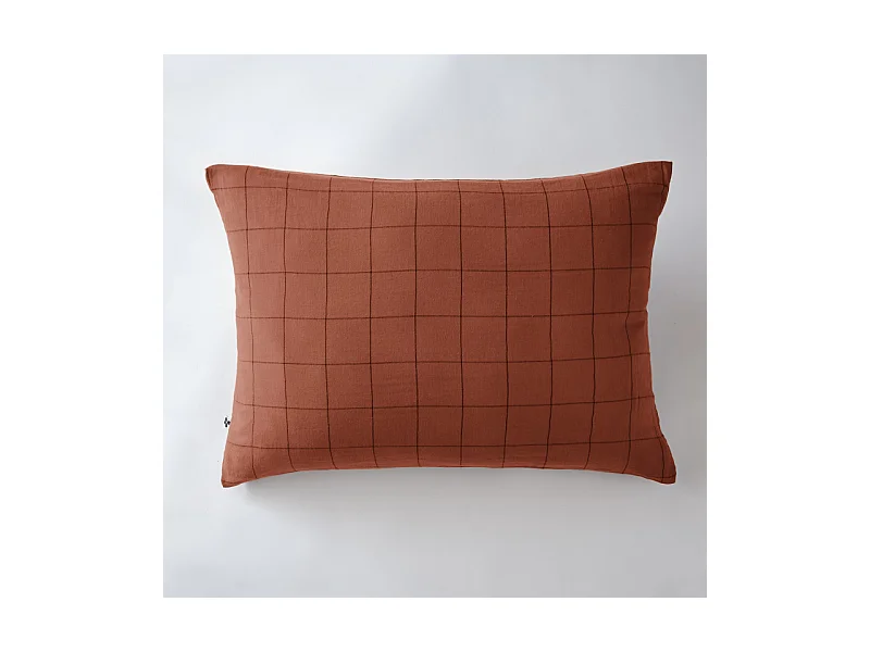 Taie d'oreiller Tissé-teint grands carreaux Déco "Gaïa Match" 60 x 60 cm & 50 x 70 cm "Gaze de Coton"
