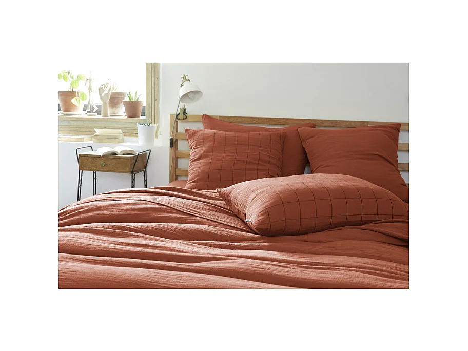 Taie d'oreiller Tissé-teint grands carreaux Déco "Gaïa Match" 60 x 60 cm & 50 x 70 cm "Gaze de Coton"