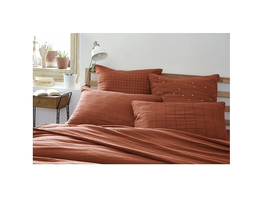 Taie d'oreiller Tissé-teint grands carreaux Déco "Gaïa Match" 60 x 60 cm & 50 x 70 cm "Gaze de Coton"