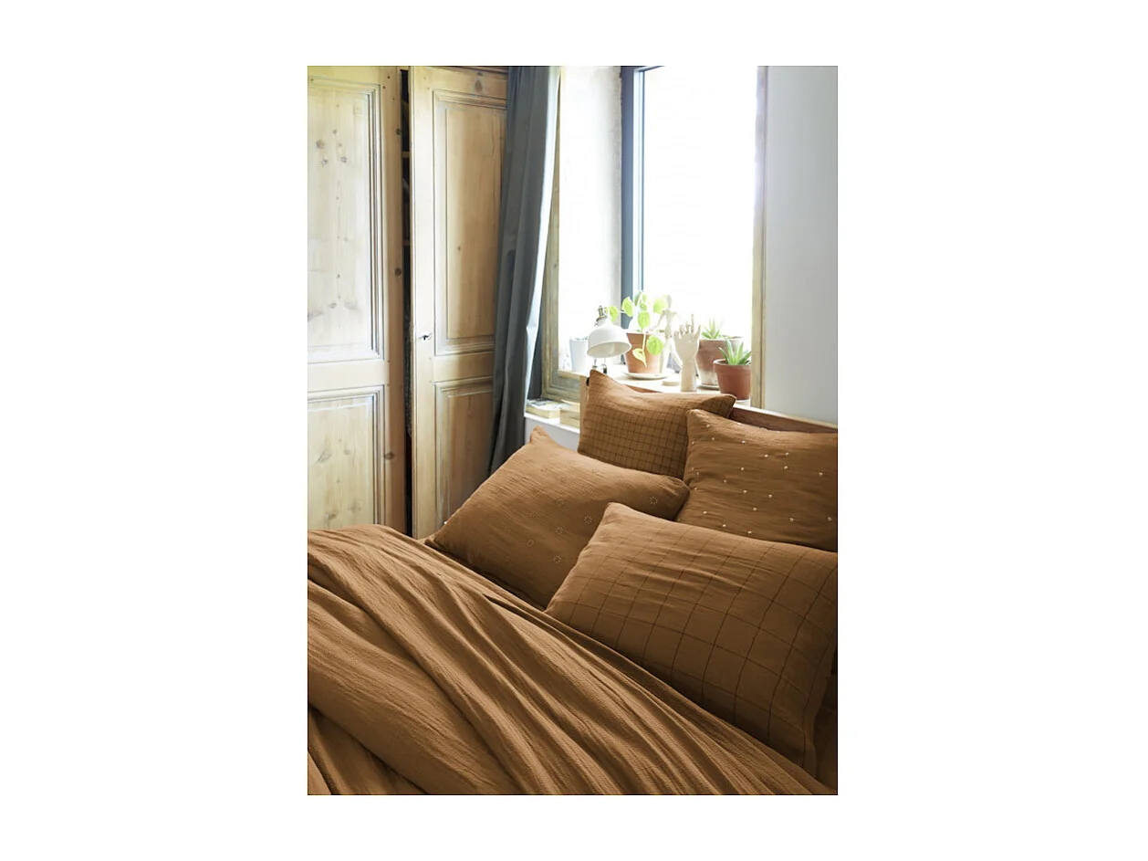 Taie d'oreiller Brodée Déco "Gaïa Boho" 60 x 60 cm & 50 x 70 cm "Gaze de Coton"