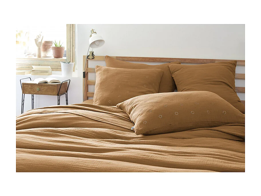 Taie d'oreiller Brodée Déco "Gaïa Boho" 60 x 60 cm & 50 x 70 cm "Gaze de Coton" l'Effet Papillon