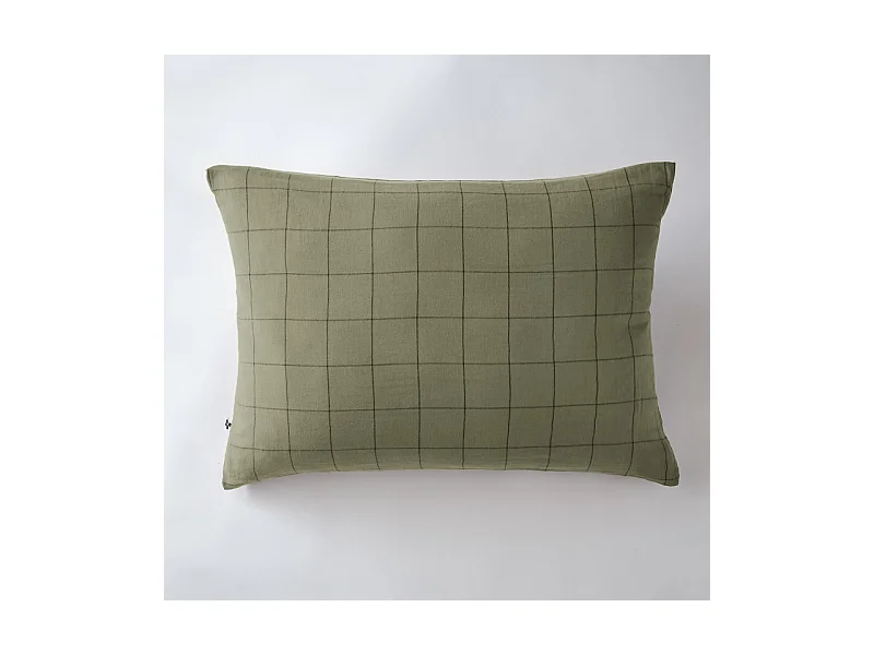 Taie d'oreiller Tissé-teint grands carreaux Déco "Gaïa Match" 60 x 60 cm & 50 x 70 cm "Gaze de Coton"