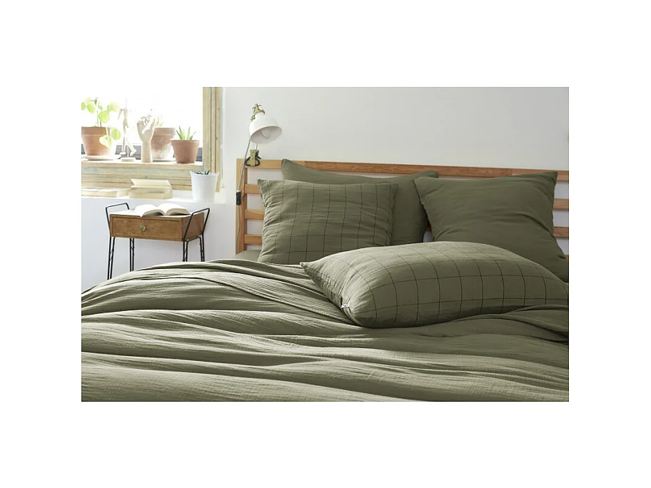 Taie d'oreiller Tissé-teint grands carreaux Déco "Gaïa Match" 60 x 60 cm & 50 x 70 cm "Gaze de Coton"