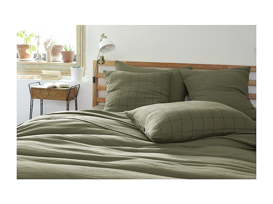 Taie d'oreiller Tissé-teint grands carreaux Déco "Gaïa Match" 60 x 60 cm & 50 x 70 cm "Gaze de Coton" l'Effet Papillon