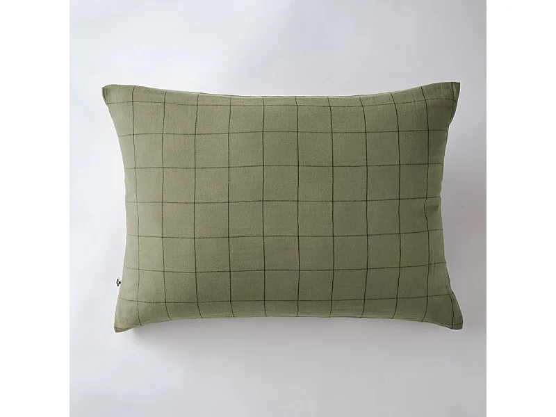 Taie d'oreiller Tissé-teint grands carreaux Déco "Gaïa Match" 60 x 60 cm & 50 x 70 cm "Gaze de Coton"
