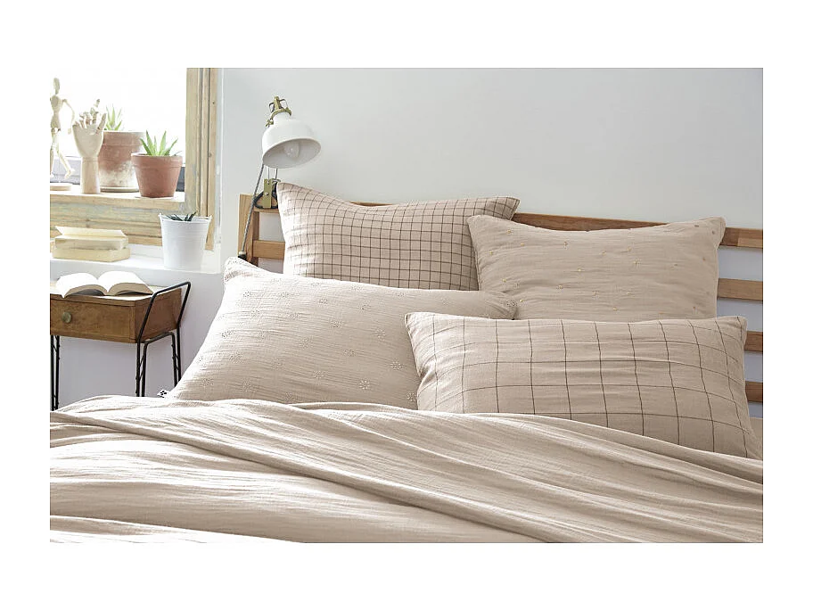 Taie d'oreiller Tissé-teint grands carreaux Déco "Gaïa Match" 60 x 60 cm & 50 x 70 cm "Gaze de Coton" l'Effet Papillon