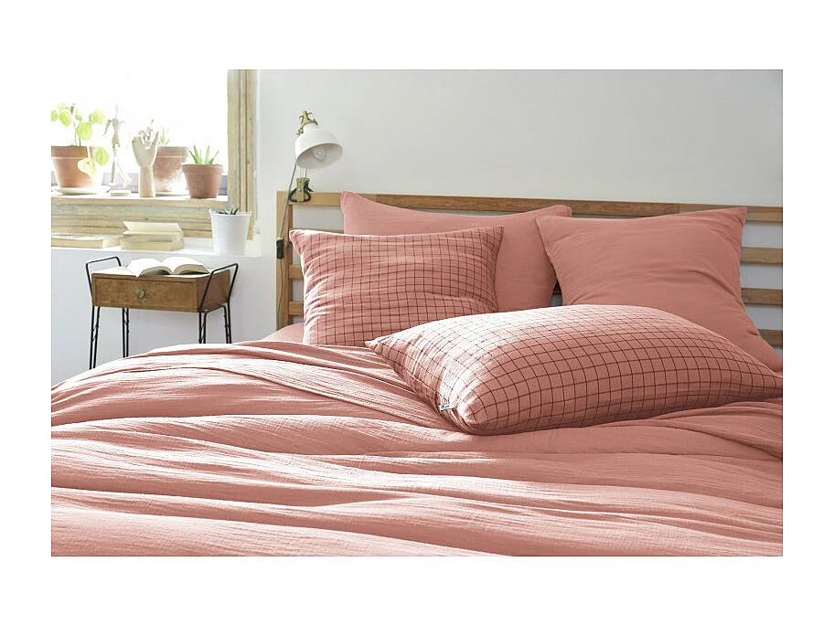 Taie d'oreiller Tissé-teint petits carreaux Déco "Gaïa Mix" 60 x 60 cm & 50 x 70 cm "Gaze de Coton"