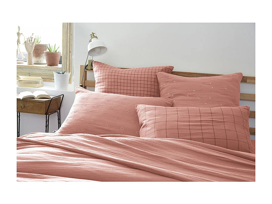 Taie d'oreiller Tissé-teint petits carreaux Déco "Gaïa Mix" 60 x 60 cm & 50 x 70 cm "Gaze de Coton"