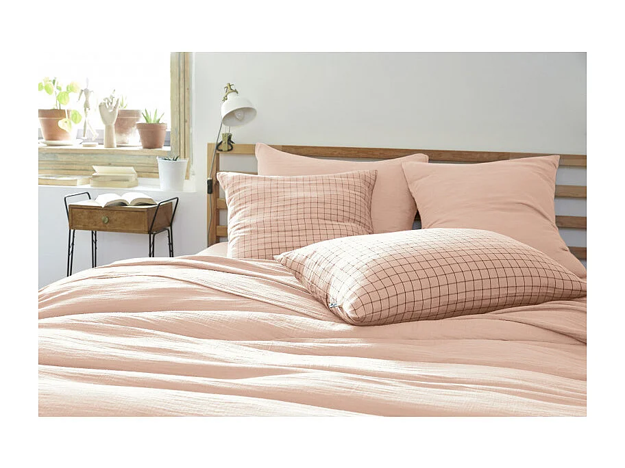 Taie d'oreiller Tissé-teint petits carreaux Déco "Gaïa Mix" 60 x 60 cm & 50 x 70 cm "Gaze de Coton"