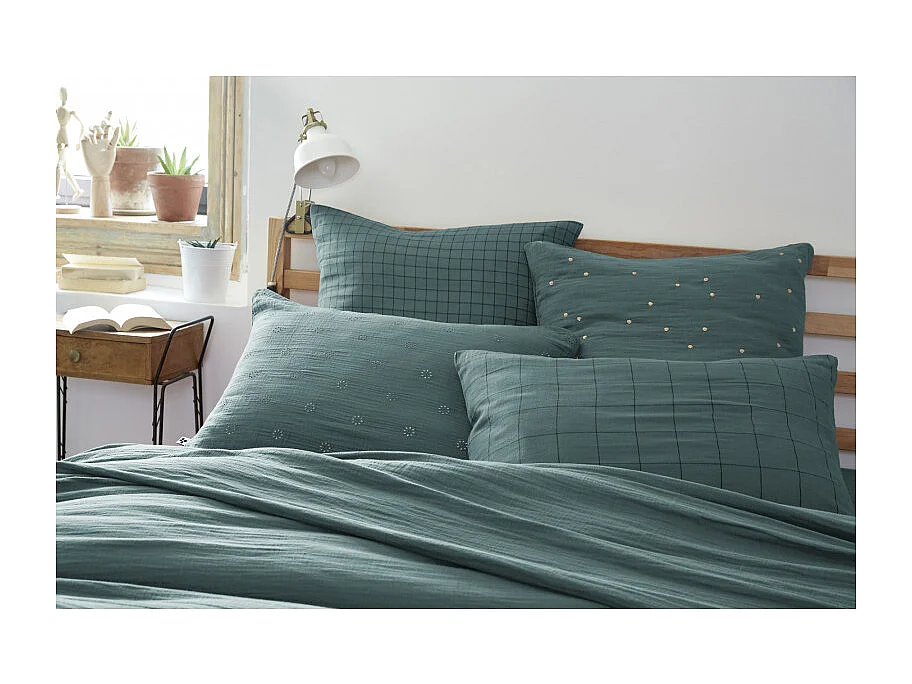 Taie d'oreiller Tissé-teint petits carreaux Déco "Gaïa Mix" 60 x 60 cm & 50 x 70 cm "Gaze de Coton" l'Effet Papillon