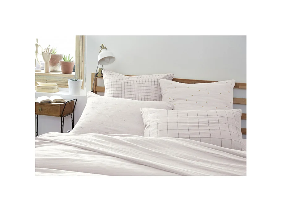 Taie d'oreiller Brodée Déco "Gaïa Boho" 60 x 60 cm & 50 x 70 cm "Gaze de Coton"