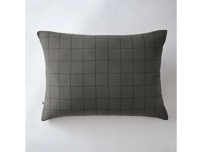 Taie d'oreiller Tissé-teint grands carreaux Déco "Gaïa Match" 60 x 60 cm & 50 x 70 cm "Gaze de Coton"