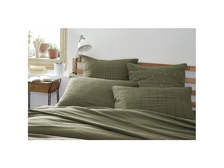 Taie d'oreiller Tissé-teint grands carreaux Déco "Gaïa Match" 60 x 60 cm & 50 x 70 cm "Gaze de Coton"