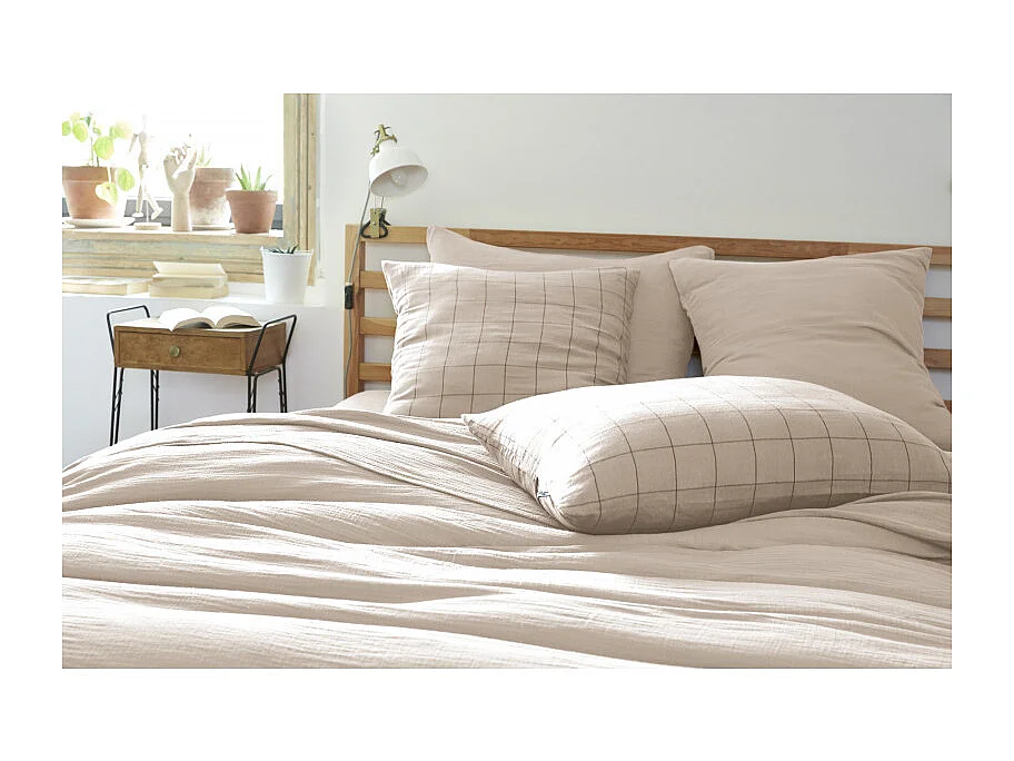 Taie d'oreiller Tissé-teint grands carreaux Déco "Gaïa Match" 60 x 60 cm & 50 x 70 cm "Gaze de Coton"