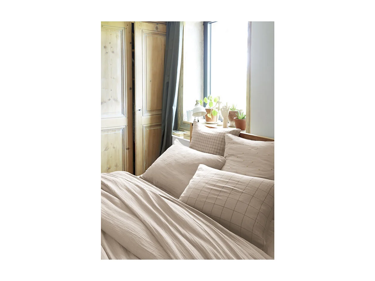 Taie d'oreiller Tissé-teint grands carreaux Déco "Gaïa Match" 60 x 60 cm & 50 x 70 cm "Gaze de Coton" l'Effet Papillon