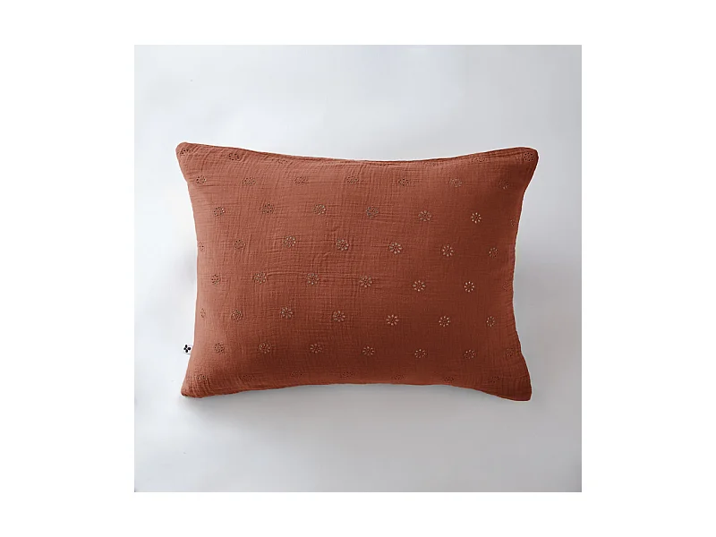 Taie d'oreiller Brodée Déco "Gaïa Boho" 60 x 60 cm & 50 x 70 cm "Gaze de Coton"