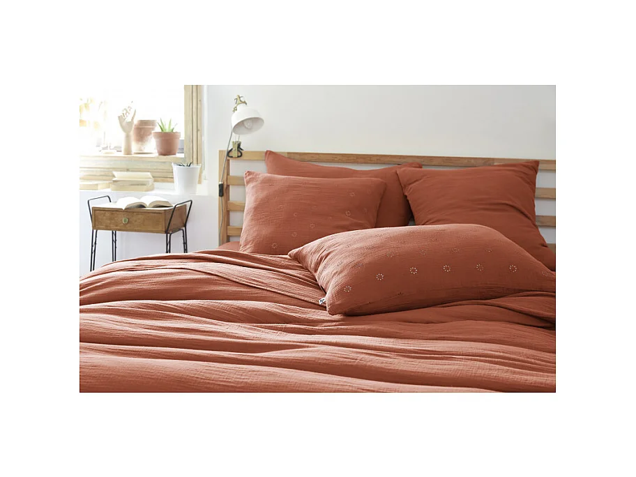 Taie d'oreiller Brodée Déco "Gaïa Boho" 60 x 60 cm & 50 x 70 cm "Gaze de Coton"