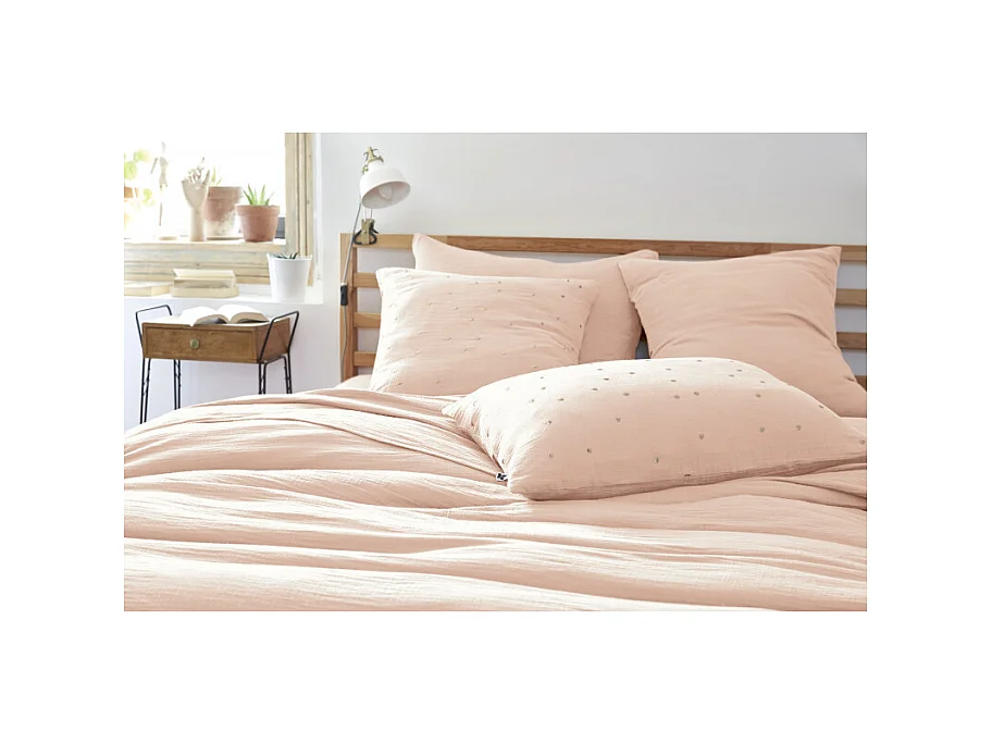 Taie d'oreiller Pois Doré Déco "Gaïa Chic" 60 x 60 cm & 50 x 70 cm "Gaze de Coton"