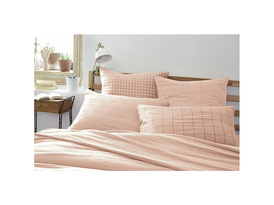 Taie d'oreiller Pois Doré Déco "Gaïa Chic" 60 x 60 cm & 50 x 70 cm "Gaze de Coton"