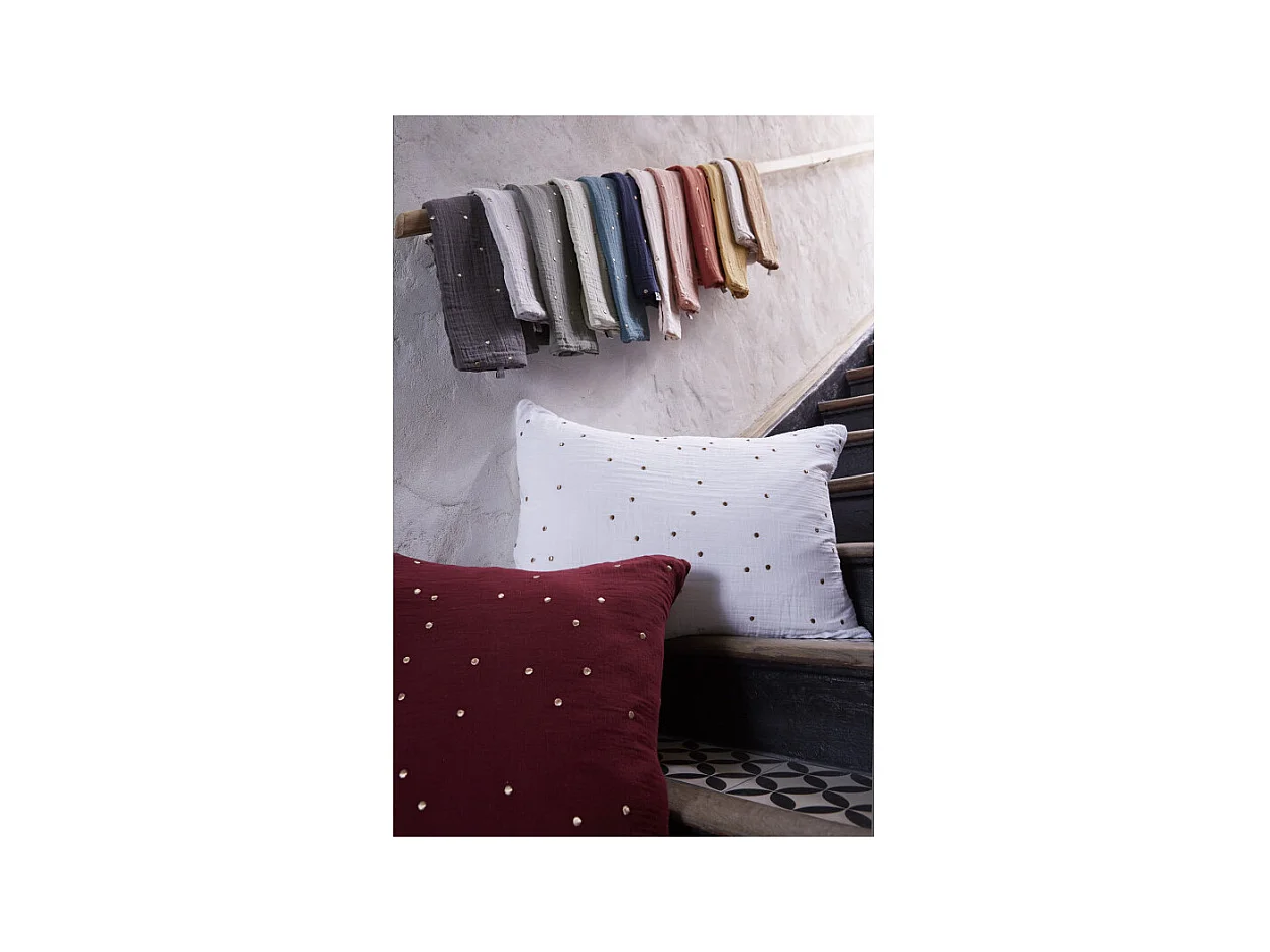 Taie d'oreiller Pois Doré Déco "Gaïa Chic" 60 x 60 cm & 50 x 70 cm "Gaze de Coton"