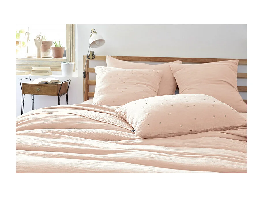 Taie d'oreiller Pois Doré Déco "Gaïa Chic" 60 x 60 cm & 50 x 70 cm "Gaze de Coton" l'Effet Papillon