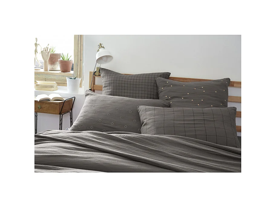 Taie d'oreiller Brodée Déco "Gaïa Boho" 60 x 60 cm & 50 x 70 cm "Gaze de Coton"