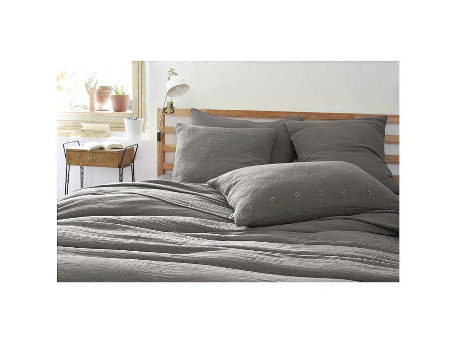 Taie d'oreiller Brodée Déco "Gaïa Boho" 60 x 60 cm & 50 x 70 cm "Gaze de Coton"