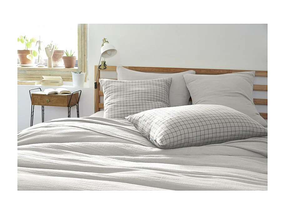 Taie d'oreiller Tissé-teint petits carreaux Déco "Gaïa Mix" 60 x 60 cm & 50 x 70 cm "Gaze de Coton"