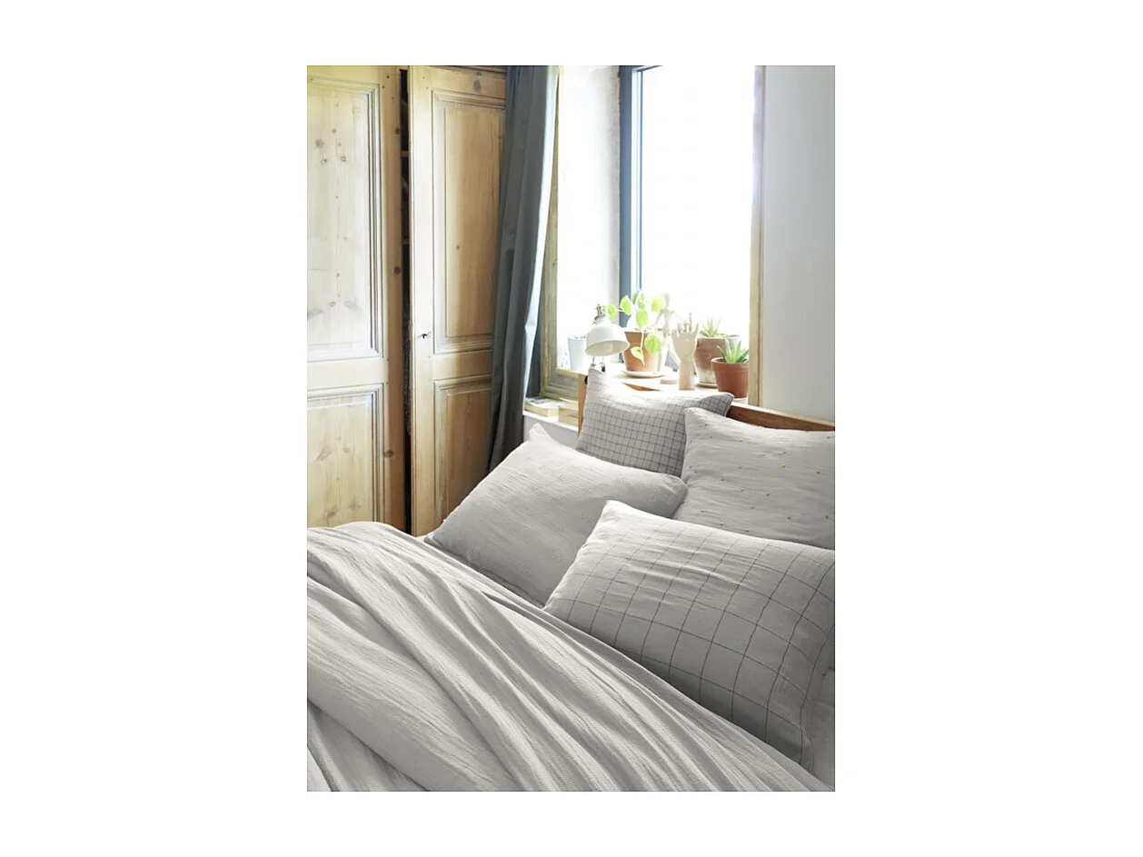 Taie d'oreiller Tissé-teint petits carreaux Déco "Gaïa Mix" 60 x 60 cm & 50 x 70 cm "Gaze de Coton" l'Effet Papillon