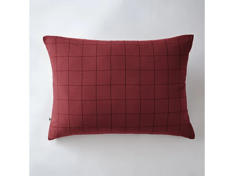 Taie d'oreiller Tissé-teint grands carreaux Déco "Gaïa Match" 60 x 60 cm & 50 x 70 cm "Gaze de Coton"