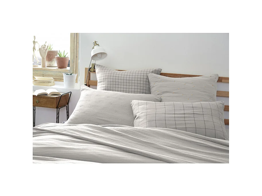 Taie d'oreiller Tissé-teint grands carreaux Déco "Gaïa Match" 60 x 60 cm & 50 x 70 cm "Gaze de Coton"