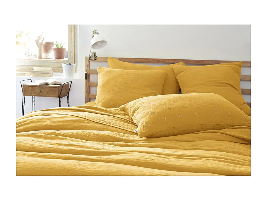 Taie d'oreiller Brodée Déco "Gaïa Boho" 60 x 60 cm & 50 x 70 cm "Gaze de Coton" l'Effet Papillon