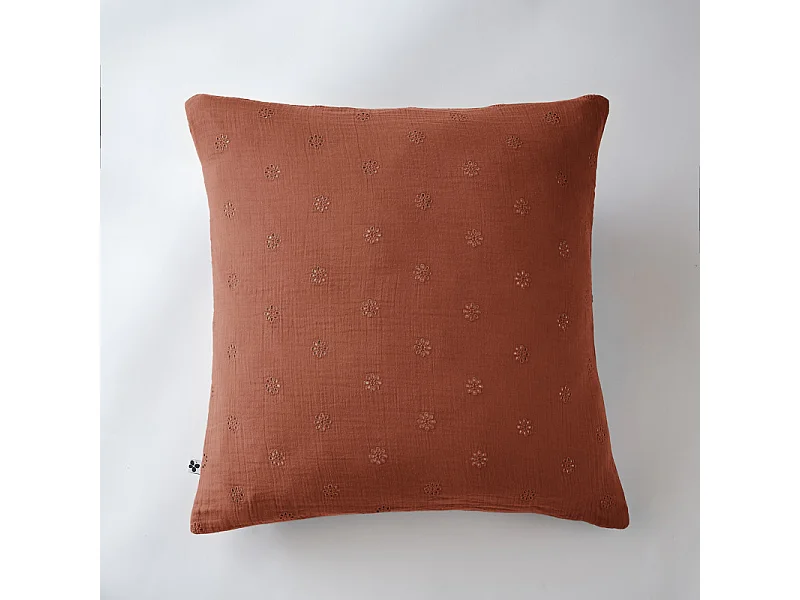 Taie d'oreiller Brodée Déco "Gaïa Boho" 60 x 60 cm & 50 x 70 cm "Gaze de Coton"