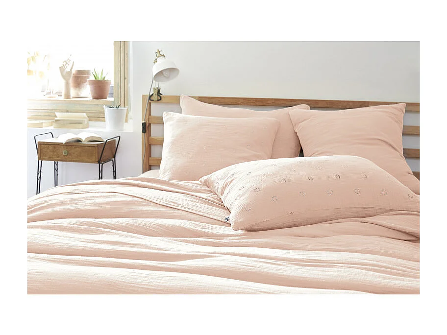 Taie d'oreiller Brodée Déco "Gaïa Boho" 60 x 60 cm & 50 x 70 cm "Gaze de Coton"