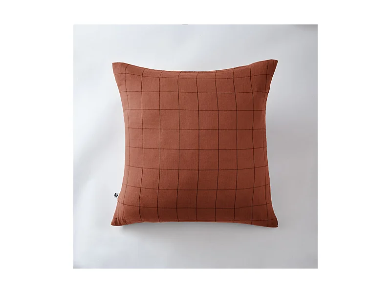 Taie d'oreiller Tissé-teint grands carreaux Déco "Gaïa Match" 60 x 60 cm & 50 x 70 cm "Gaze de Coton"