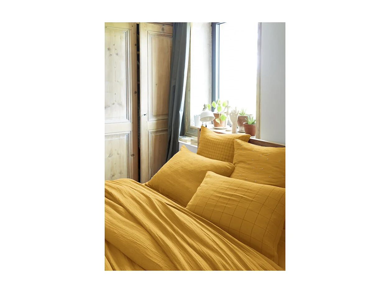 Taie d'oreiller Tissé-teint petits carreaux Déco "Gaïa Mix" 60 x 60 cm & 50 x 70 cm "Gaze de Coton" l'Effet Papillon