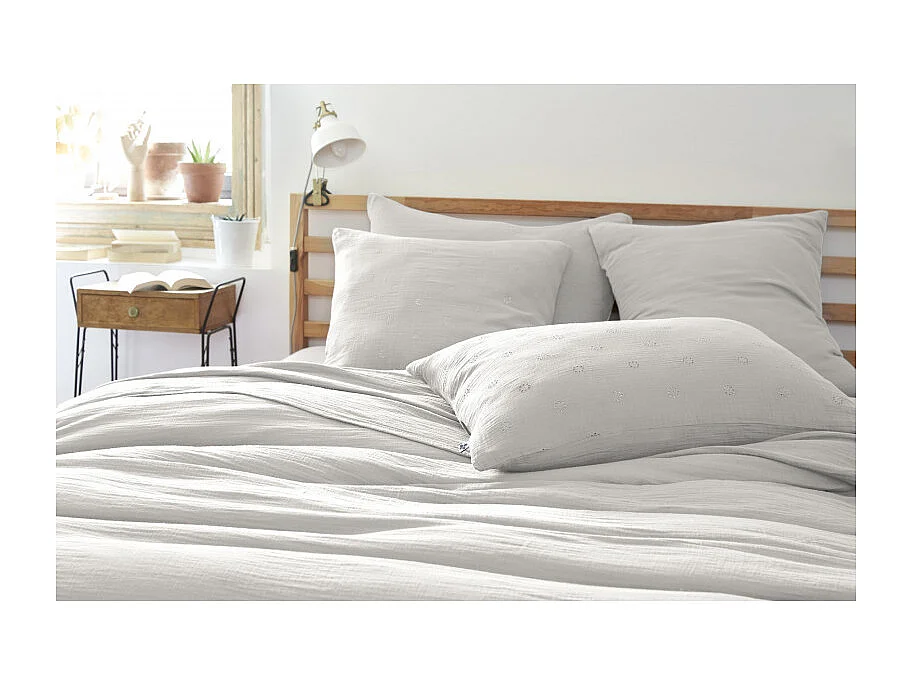 Taie d'oreiller Brodée Déco "Gaïa Boho" 60 x 60 cm & 50 x 70 cm "Gaze de Coton" l'Effet Papillon