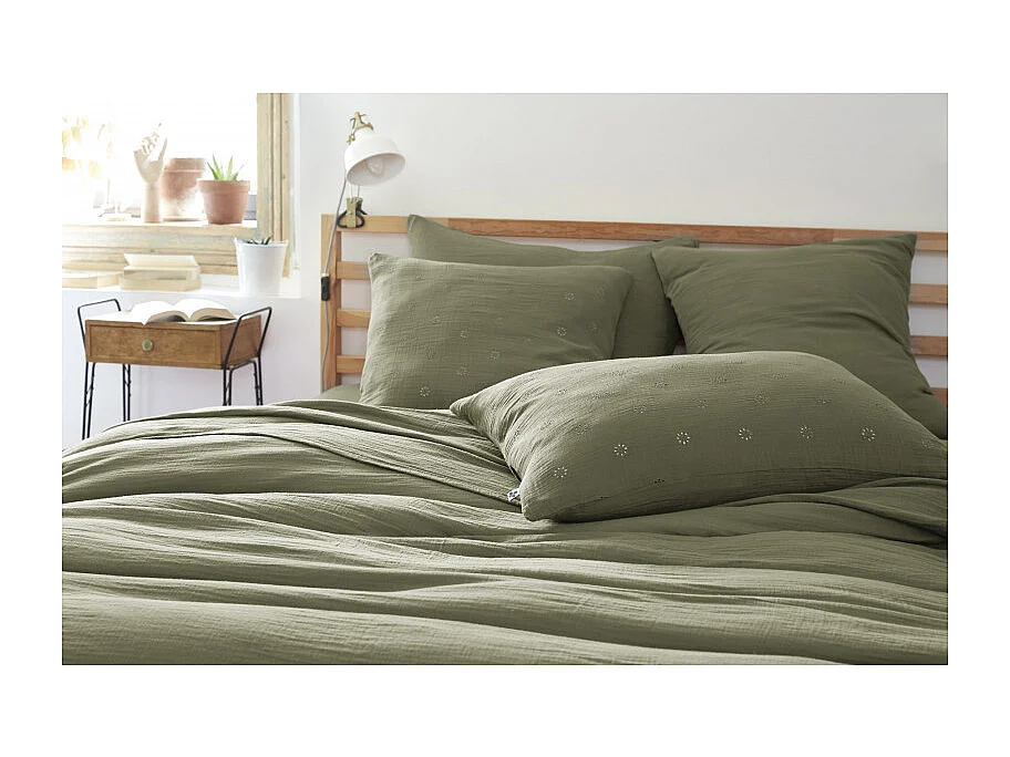 Taie d'oreiller Brodée Déco "Gaïa Boho" 60 x 60 cm & 50 x 70 cm "Gaze de Coton"