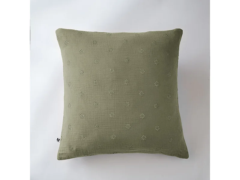 Taie d'oreiller Brodée Déco "Gaïa Boho" 60 x 60 cm & 50 x 70 cm "Gaze de Coton"