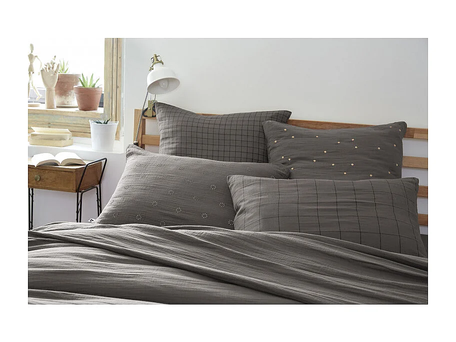 Taie d'oreiller Tissé-teint petits carreaux Déco "Gaïa Mix" 60 x 60 cm & 50 x 70 cm "Gaze de Coton"