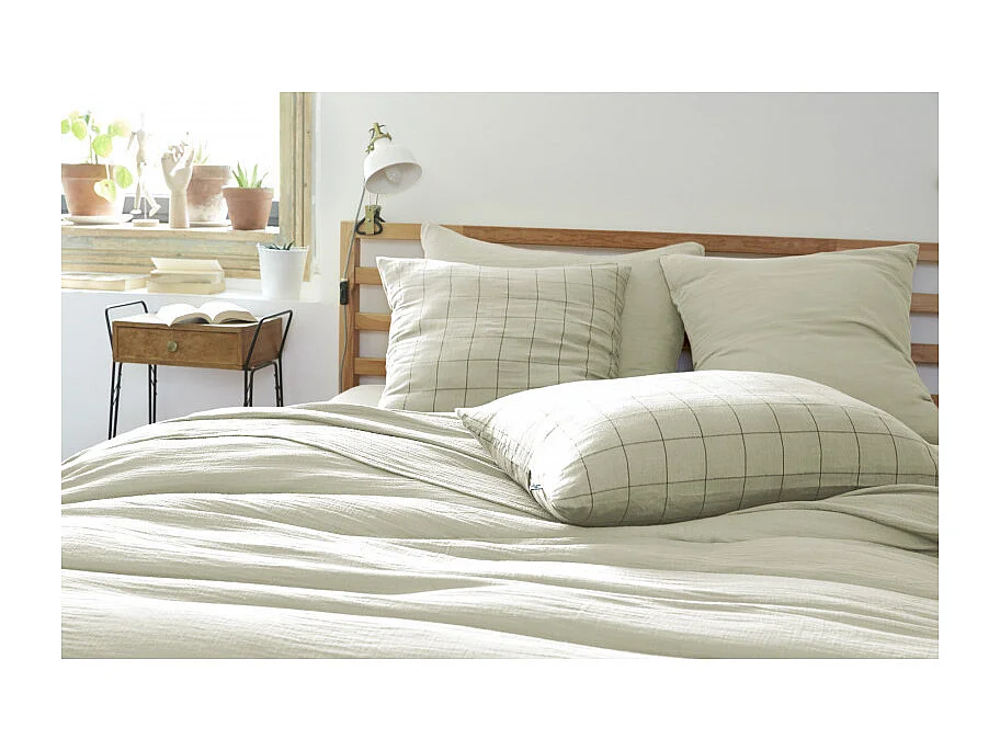 Taie d'oreiller Tissé-teint grands carreaux Déco "Gaïa Match" 60 x 60 cm & 50 x 70 cm "Gaze de Coton"