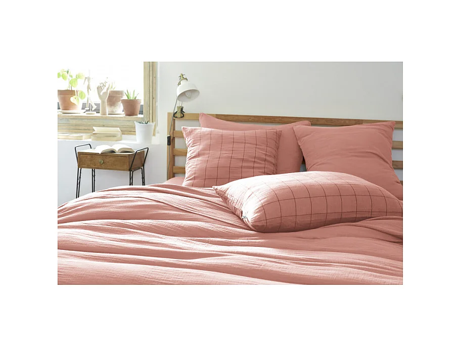 Taie d'oreiller Tissé-teint grands carreaux Déco "Gaïa Match" 60 x 60 cm & 50 x 70 cm "Gaze de Coton"