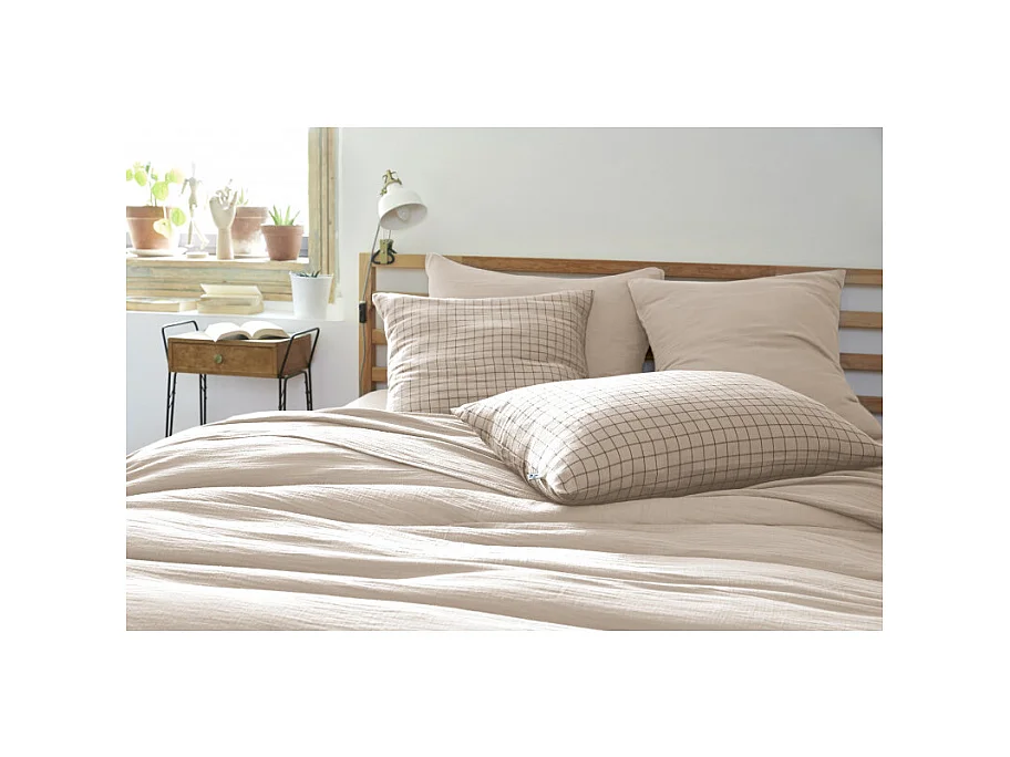 Taie d'oreiller Tissé-teint petits carreaux Déco "Gaïa Mix" 60 x 60 cm & 50 x 70 cm "Gaze de Coton"