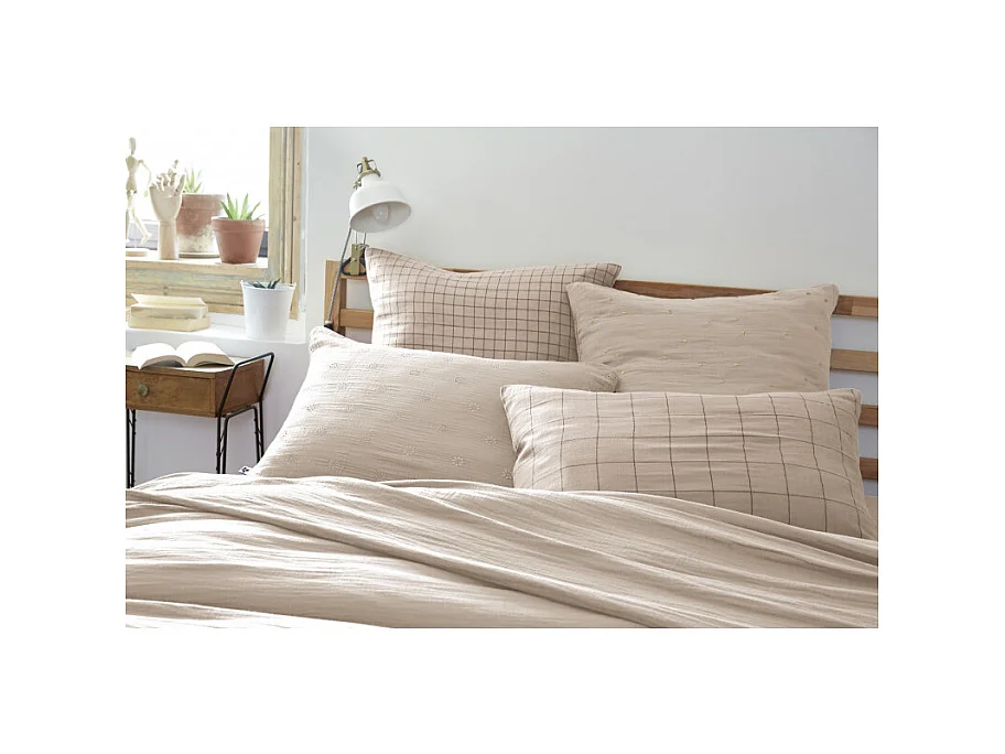 Taie d'oreiller Tissé-teint petits carreaux Déco "Gaïa Mix" 60 x 60 cm & 50 x 70 cm "Gaze de Coton"